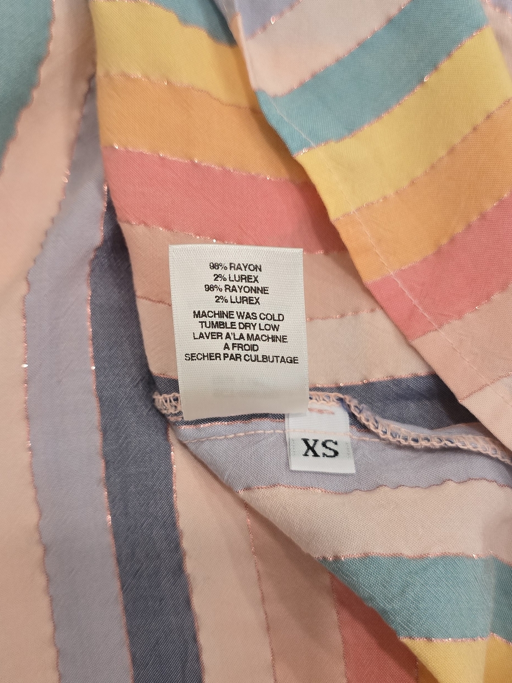 Anthropologie Amadi Rainbow Stripe Balloon Sleeve Blouse XS NWT - Picture 9 of 9